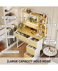 Homfan Vanity Desk with Mirror, Makeup Vanity Table with Shelves, 4 Fabric Drawers Storage, Modern Dressing Table for Bedroom, Gift for Women