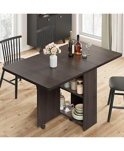 gaomon Folding 4-Person Farmhouse Dining Table with Storage and Wheels
