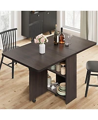 gaomon Folding 4-Person Farmhouse Dining Table with Storage and Wheels