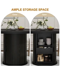 gaomon Round Dining Table, Kitchen Table with 3-Layer Storage Shelf and a Drawer, Farmhouse Dinner Table