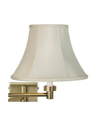 Barnes and Ivy Modern Swing Arm Wall Lamp Antique Brass Plug-In Light Fixture Creme Fabric Bell Shade Bedroom Bedside Living Room