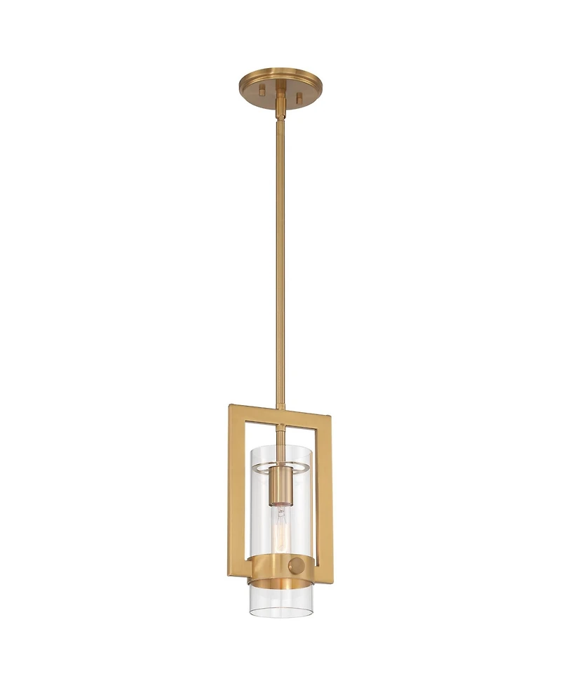 Possini Euro Design Camden Brass Mini Pendant Wide Modern Open Rectangle Clear Glass Fixture for Dining Room Kitchen Island