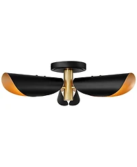 Possini Euro Design Vector Mid Century Modern Semi Flush-Mount Ceiling Light Fixture Kitchen Unique 3-Light Gold Finish