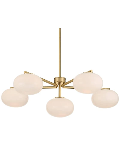 Possini Euro Design Damian Wide Antique Brass and Opal 6-Light Chandelier
