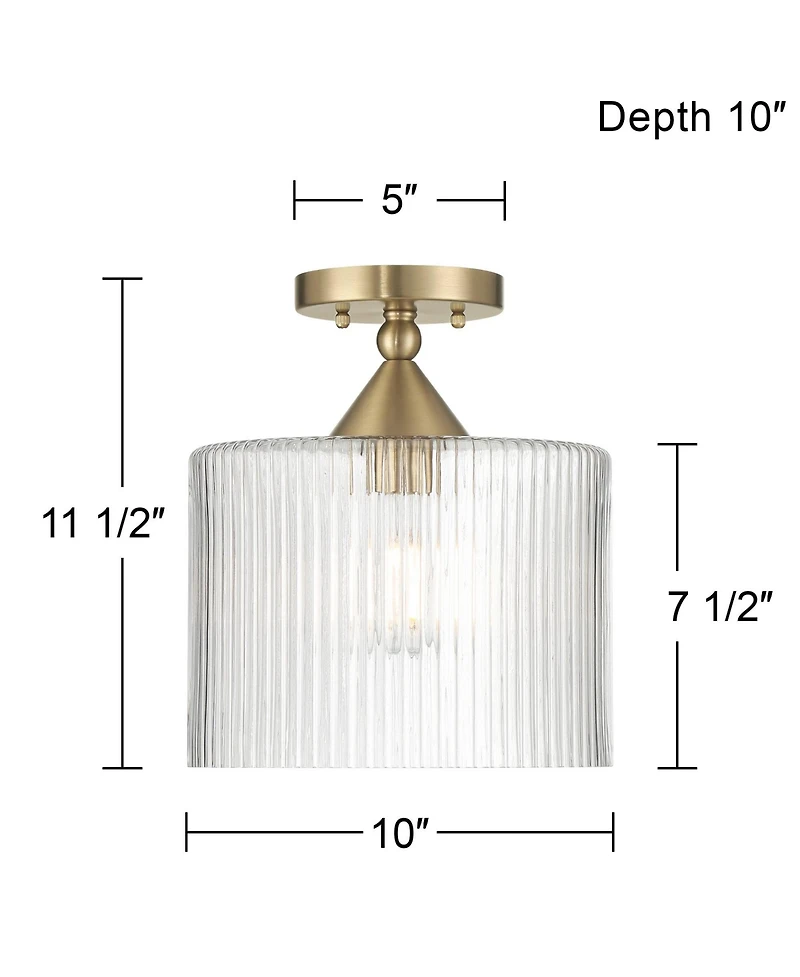 Possini Euro Design Krakow Wide Satin Brass Fluted Glass Ceiling Light