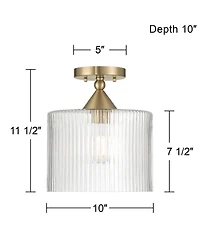 Possini Euro Design Krakow Wide Satin Brass Fluted Glass Ceiling Light
