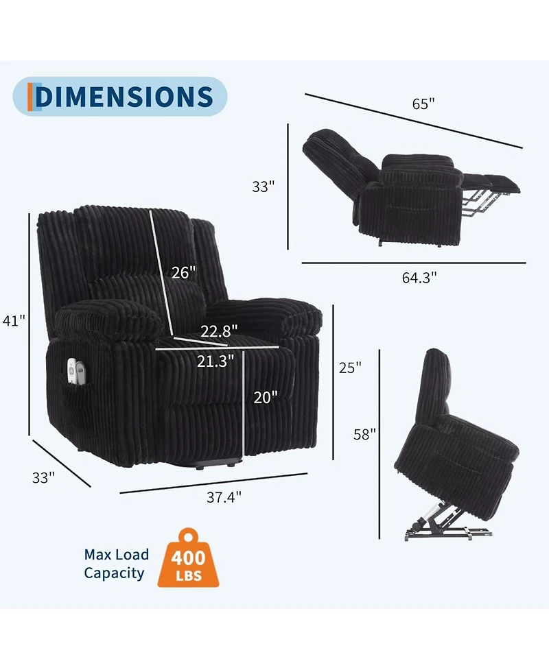gaomon power lift recliner with heat and massage, plush padded seat, back support and armrests-ideal for elderly comfort