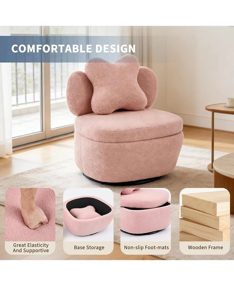 gaomon Teddy Velvet Swivel Accent Chair with Storage,360 Rotating Barrel Chair with Star Pillow,Upholstered Comfy Single Sofa Chair for Living Room