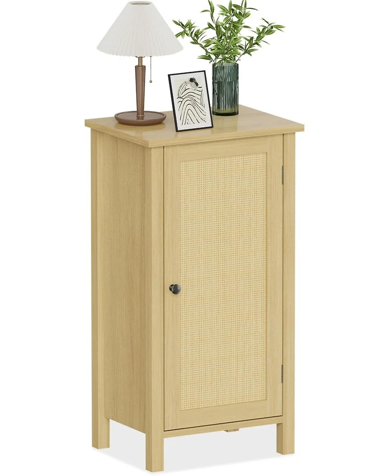 gaomon Farmhouse Nightstand with Rattan Door, Accent End Table with Storage - Compact Modern Bedside Table with Wood Legs, Easy Assembly