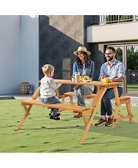 Gouun 2 in 1 Wooden Picnic Table and Bench with Umbrella Hole