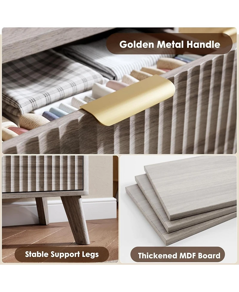 gaomon Modern Fluted 6-Drawer Dresser, Curved Profile with Handles for Bedroom