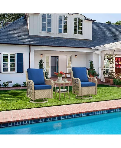 gaomon 3-Piece Swivel Rocking Bistro Set- Rattan Chairs Glass Table for Porch Deck