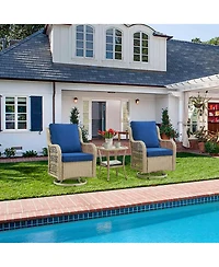 gaomon 3-Piece Swivel Rocking Bistro Set- Rattan Chairs Glass Table for Porch Deck