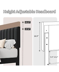 homfan Upholstered Platform Bed Frame with Adjustable Height Vertical Channel Tufted Headboard, Sturdy Wooden Slats, Noise-Free