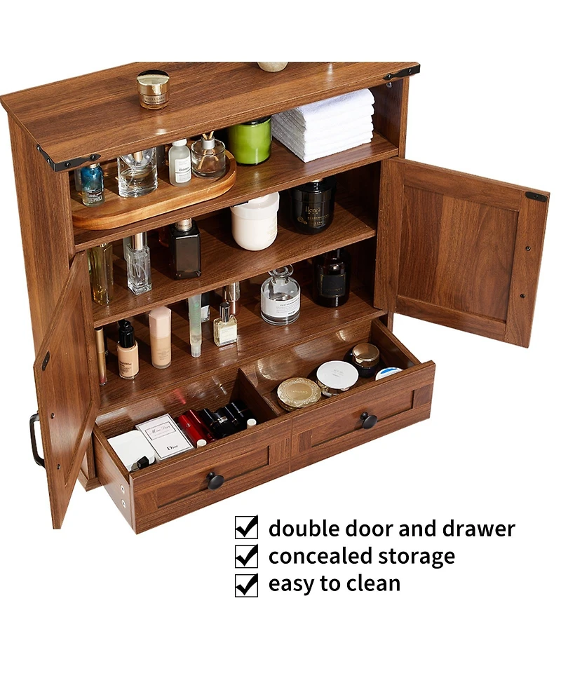 Homfan Farmhouse Wall Cabinet with Barn Doors and Adjustable Shelf, 25 Wide Bathroom Storage Organizer for Bath, Laundry Entryway