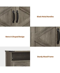 Homfan Farmhouse Wall Cabinet with Barn Doors and Adjustable Shelf, 25 Wide Bathroom Storage Organizer for Bath, Laundry Entryway