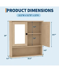 Homfan Mirrored Bathroom Wall Cabinet with Adjustable Shelf, 22.2 x 5.1 23 Over Toilet Storage Organizer for Spaces