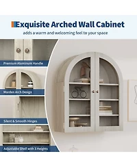 homfan Arched Bathroom Wall Cabinet with Glass Doors and Adjustable Shelves, Wood Over Toilet Storage Organizer for Bathroom and Laundry Room