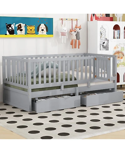 Streamdale Furniture Twin Wood Daybed w/ Drawers and Fence Rails