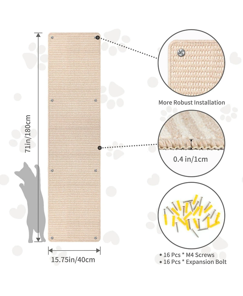 Aronkl Extra Large Thickened Cat Wall Climbing Carpet Scratch Pad with Fixed Nails Furniture Protector