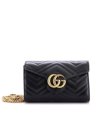 Pre-Owned Gucci Mini Gg Marmont Chain Wallet Matelasse Leather