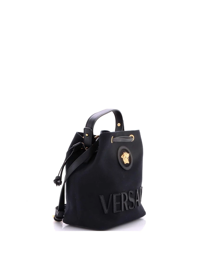 Pre-Owned Versace Small La Medusa Drawstring Bucket Bag Canvas with Leather