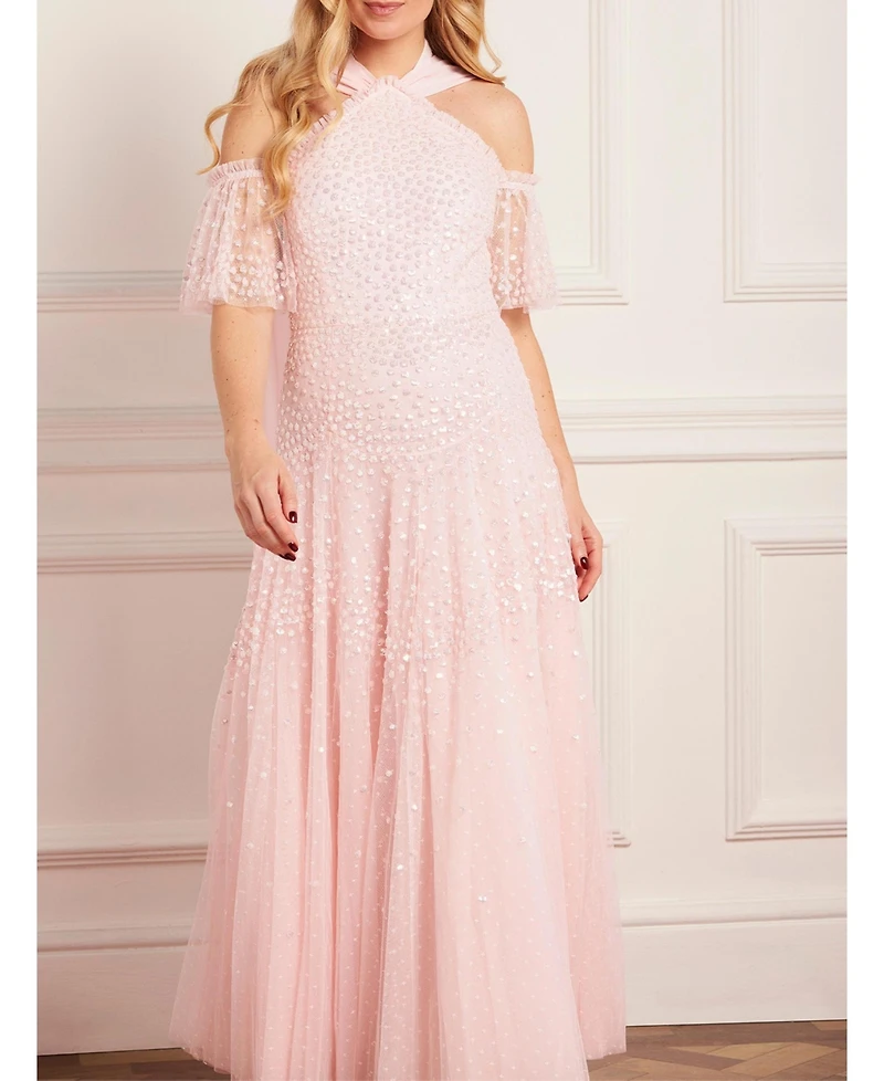 Needle & Thread Women's Scallop Sequin Halter-Neck Ankle Gown