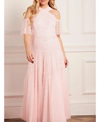 Needle & Thread Women's Scallop Sequin Halter-Neck Ankle Gown