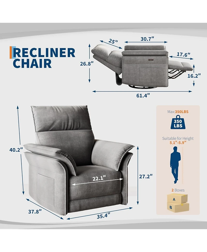 gaomon Power Recliner Glider Chair with Smooth Swivel, Rocking Motion Adjustable Recline and Double Armrests