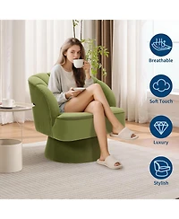 gaomon Modern Swivel Barrel Accent Chair,360 Degree Velvet Upholstered Armchair with Striped Backrest and Plush Padding, Comfy Round Lounge Chair