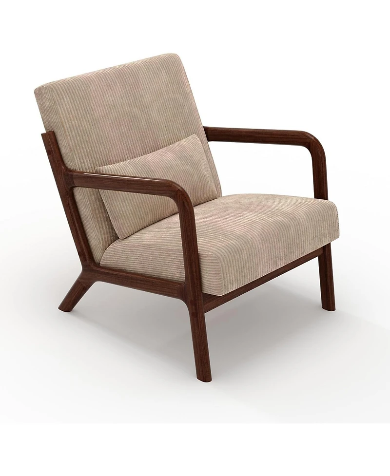 gaomon Mid-Century Modern Accent Chair, Wide-Wale Corduroy Upholstery, Solid Wood Armchair with Removable Lumbar Pillow, Sturdy Reading Chair.