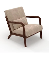 gaomon Mid-Century Modern Accent Chair, Wide-Wale Corduroy Upholstery, Solid Wood Armchair with Removable Lumbar Pillow, Sturdy Reading Chair.