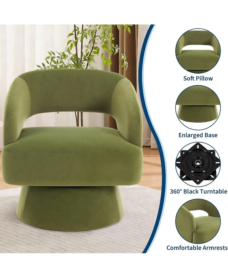 gaomon Modern Swivel Barrel Accent Chair, Upholstered Armchair with Striped Backrest and Plush Padding, Comfy Round Lounge Chair