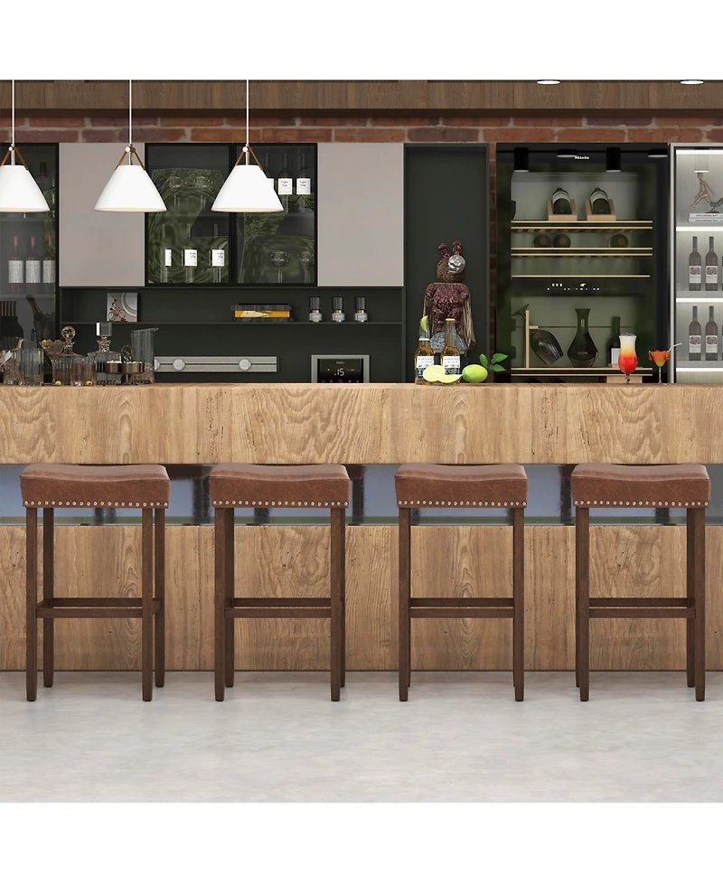 Gymax 4PCS 29.5'' Bar Stool Set Counter Height Saddle Stools w/ Rubber Wood Frame