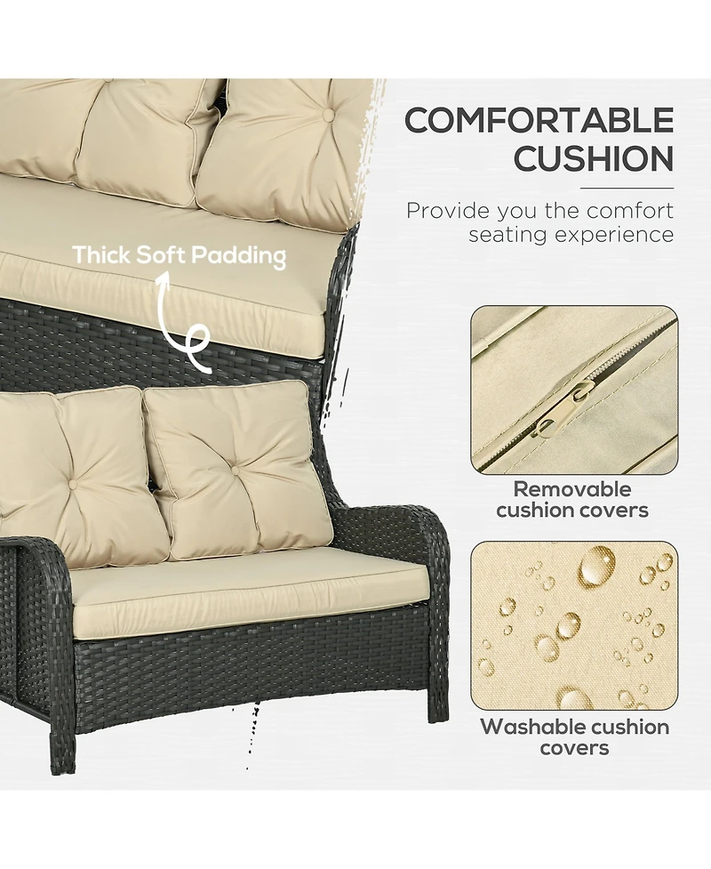 Outsunny 3-Seater Outdoor Sofa w/ 4" Thick Cushions, Outdoor Couch, Beige