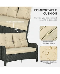 Outsunny 3-Seater Outdoor Sofa w/ 4" Thick Cushions, Outdoor Couch, Beige