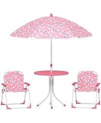 Qaba Kids Picnic Table with 2 Folding Chairs and Umbrella,