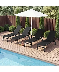 Slickblue Patio Chaise Lounge Chair with Wheels and 6-Level Adjustable Backrest Set of 2