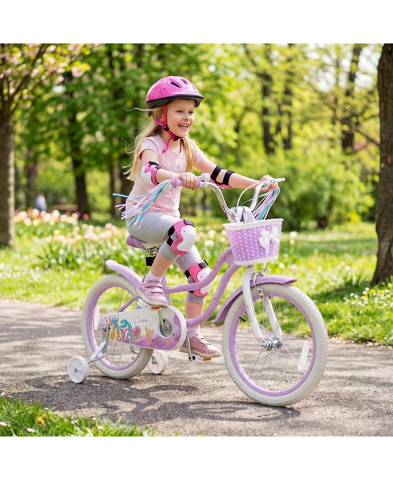 Slickblue Kids Bicycle with Basket and Streamers, Adjustable Princess Theme Bike