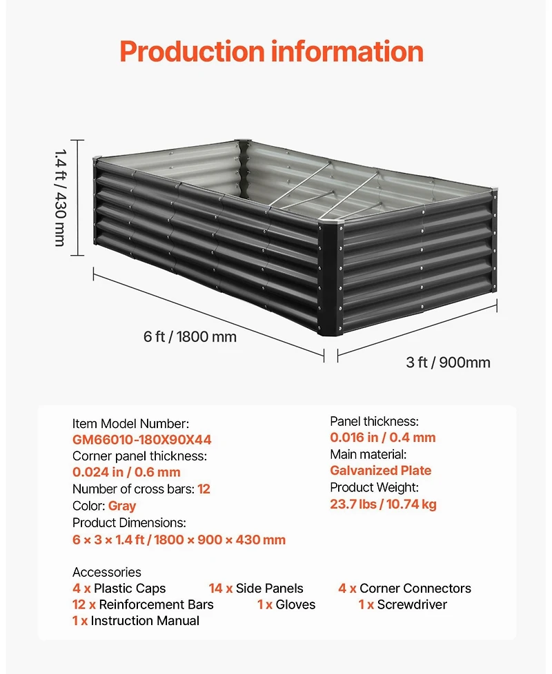 Gouun Deep Root Metal Raised Garden Bed, Galvanized Planter Box with Reinforcement Bars