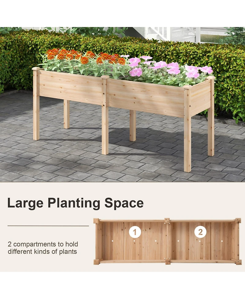 Gouun Elevated Fir Wood Garden Bed with Drainage Holes in Standing Planter Box