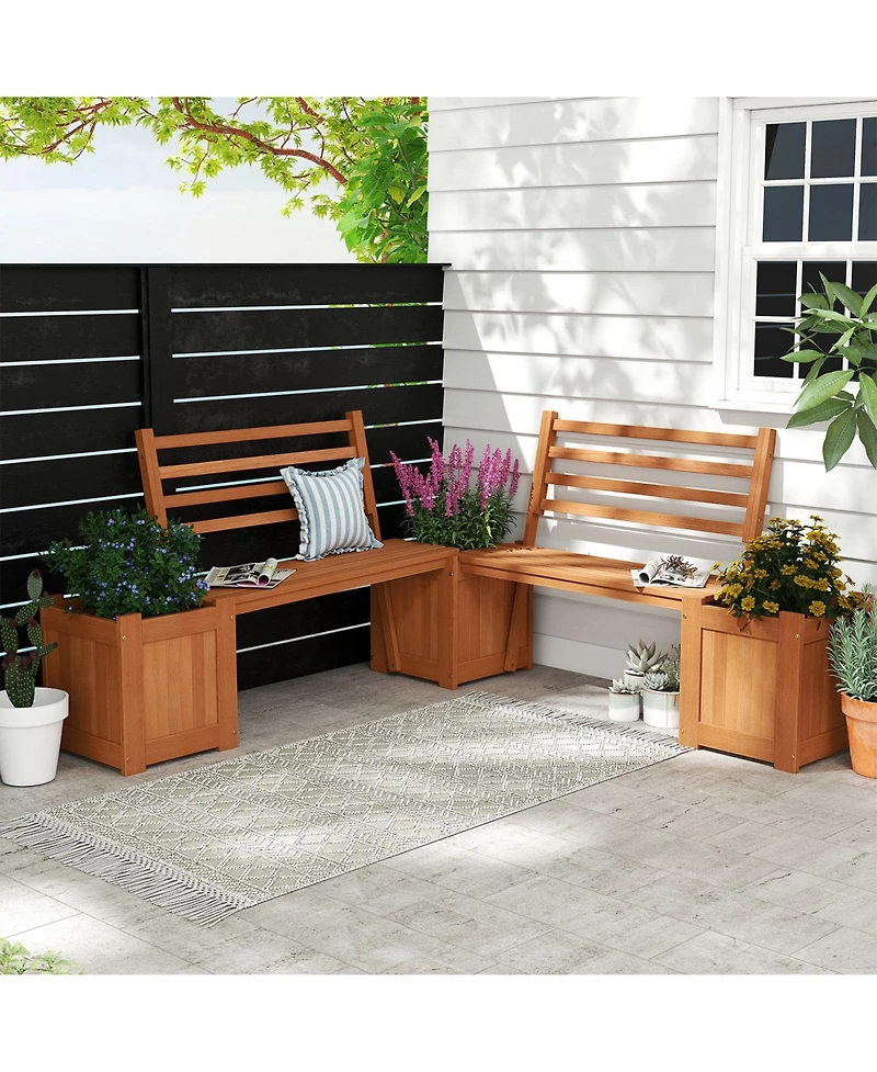 Gouun Hardwood Planter Box with Bench and Backrest, Garden Seating Set