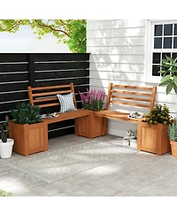 Gouun Hardwood Planter Box with Bench and Backrest, Garden Seating Set