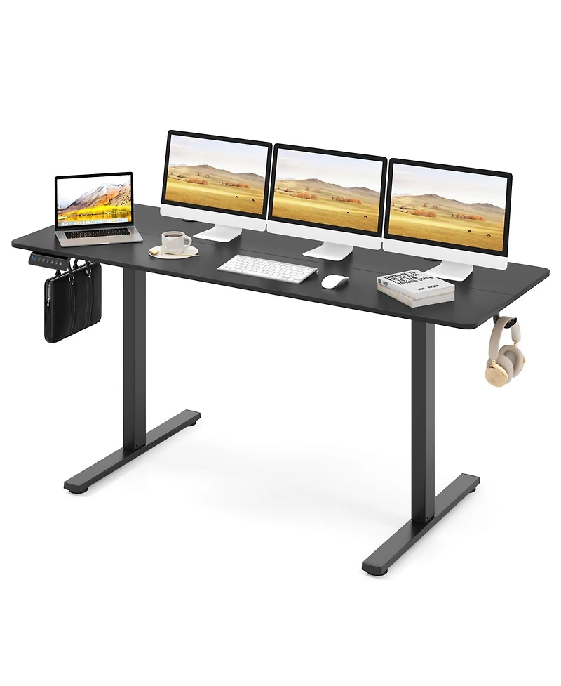 Gouun Electric Standing Desk with 3 Memory Heights and 2 Hanging Hooks and Cable Holes
