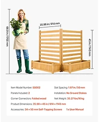 Gouun Wooden Privacy Fence with 2 Planters, 36 x 45 in Slatted Panel Outdoor Screen for Garden and Pool