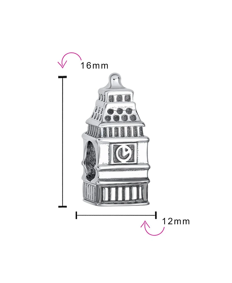 Bling Jewelry Travel Land mark London Big Ben Clock Charm Bead Sterling Silver for Bracelet