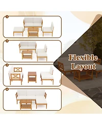 Gouun 5-Piece Acacia Wood Outdoor Conversation Set with 2-Tier Coffee Table and Cushions