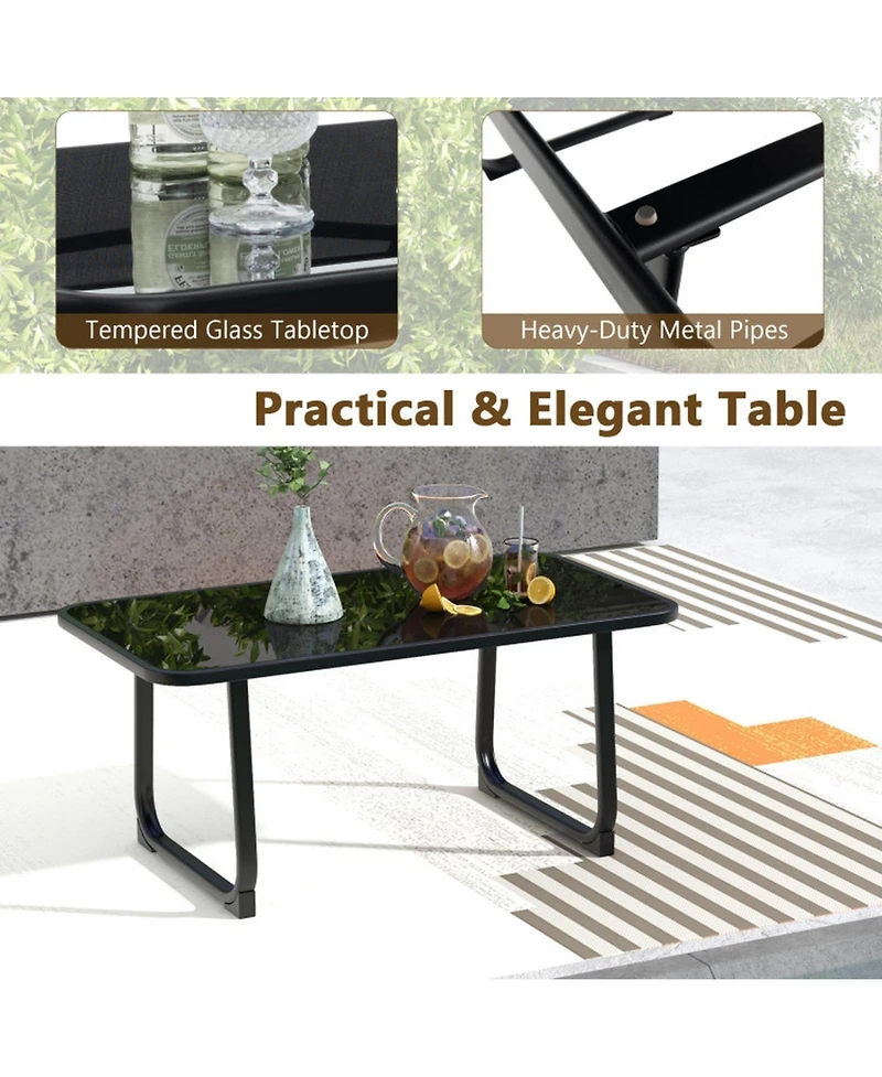 Gouun 4-Piece Patio Conversation Set with Breathable Fabric Seats and Glass Tabletop