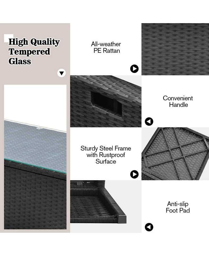 Gouun 9-Piece Wicker Sectional Sofa Set with 30 in Propane Gas Fire Pit Table