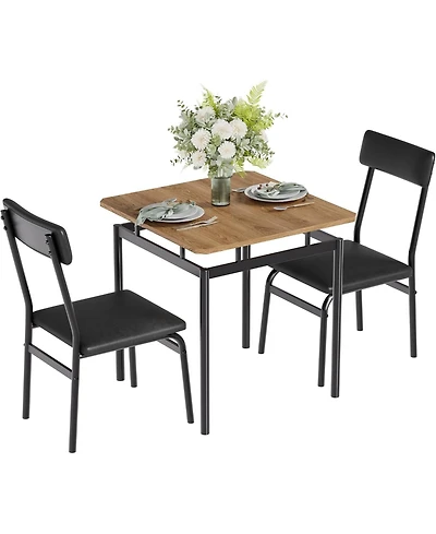 gaomon 3-Piece Dining Table Set with Wooden Top, Metal Frame and 2 Pu Upholstered Chairs, for Kitchen and Dining Room